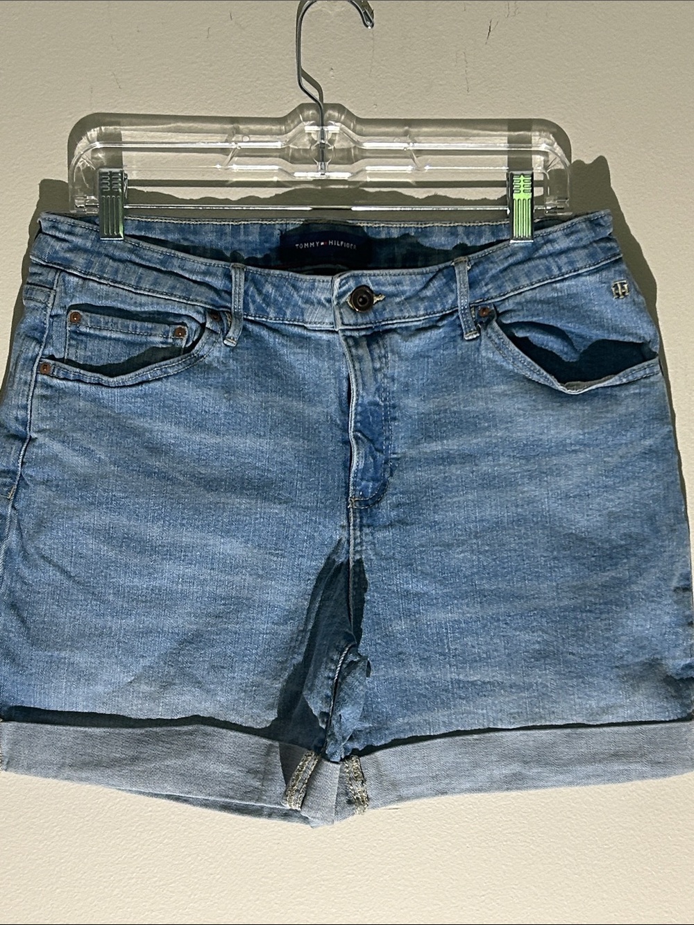 Tommy Hilfiger Medium Blue Denim Rolled Hem Women's Shorts